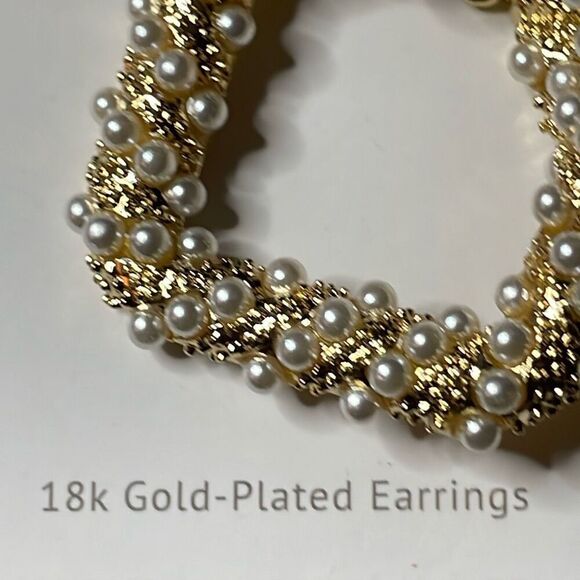 Ettika Womens 18 KT Gold Plated Earrings Gold Tone with Pearls Square NWOT - Picture 5 of 5